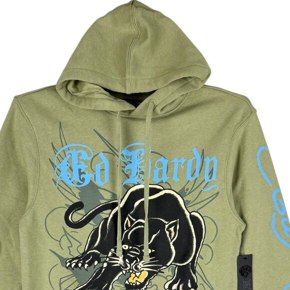 Ed Hardy Men's Olive Green Panther Tattoo Hoodie Sweatshirt Size Small NWT - Picture 3 of 12